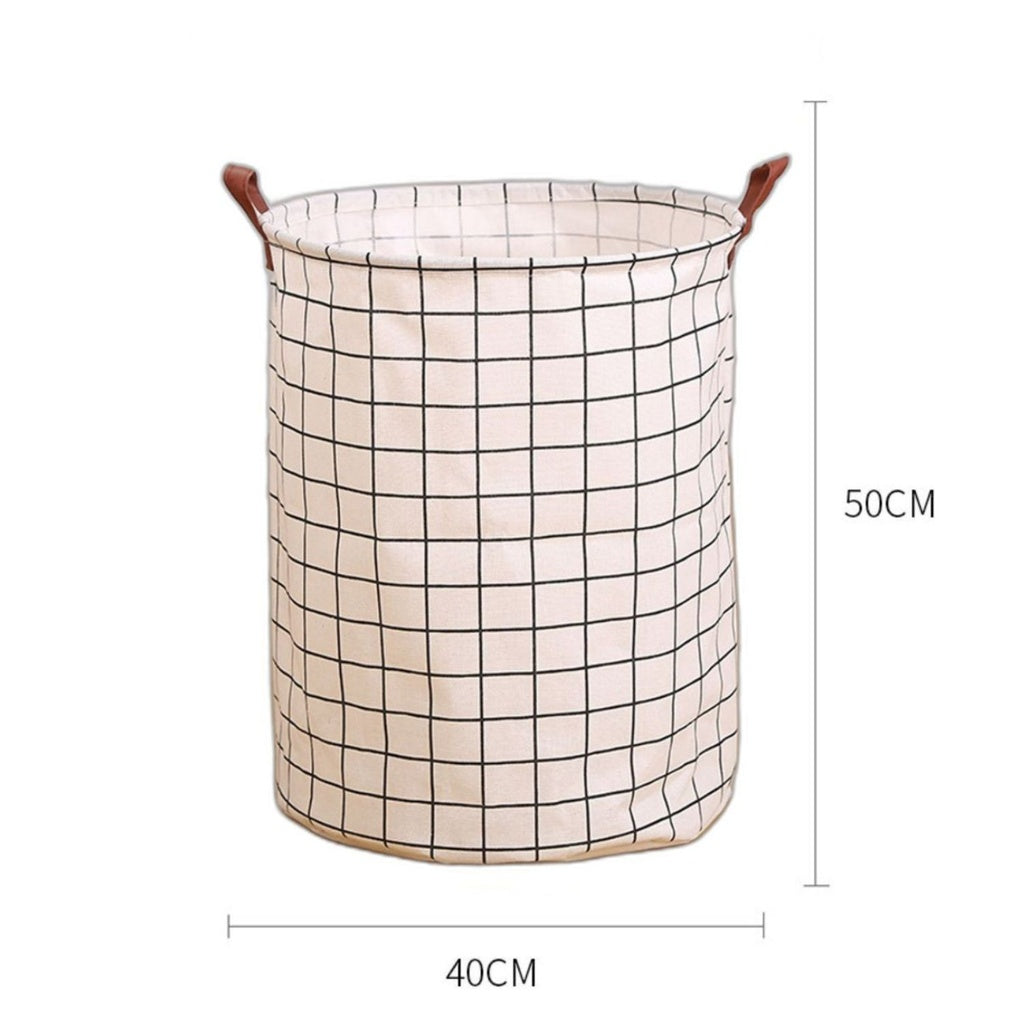 Laundry Basket Round Foldable (White Square)