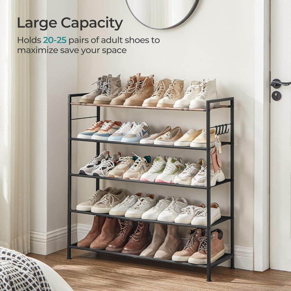 5 Tier Shoe Rack Storage Organizer for 20-25 Pairs - Rustic Brown