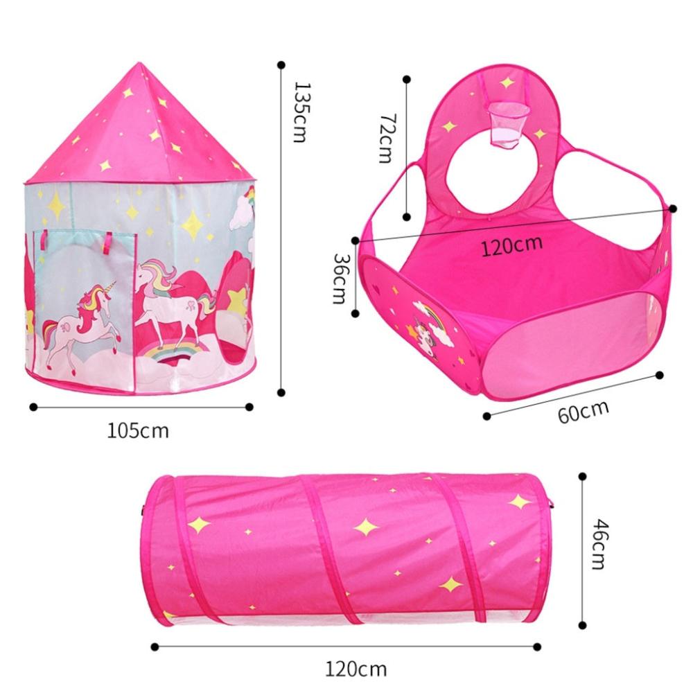 3 in 1 Unicorn Style Kids Play Tent - Pink