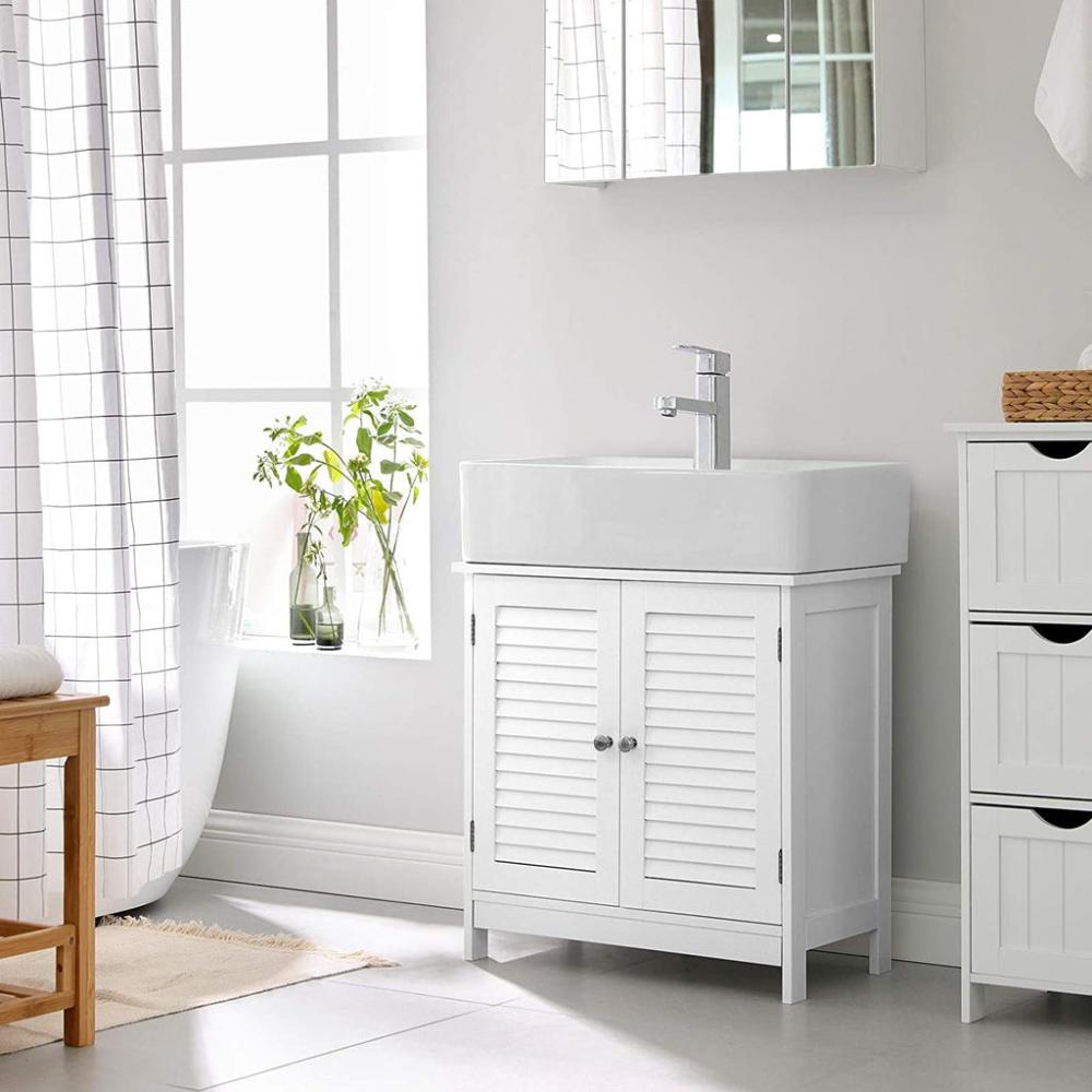 Under Sink Cabinet Cupboard with 2 Louvered Doors - White