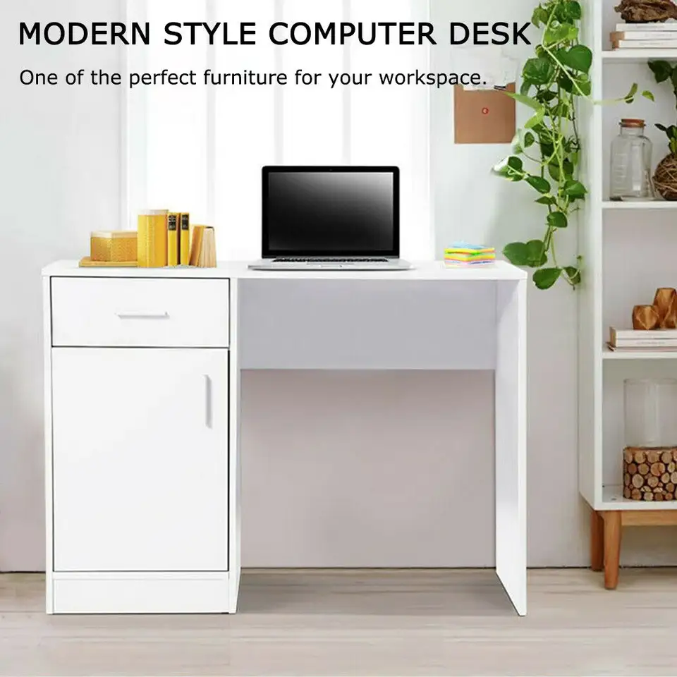 Office Computer Desk with 1 Drawer (White)