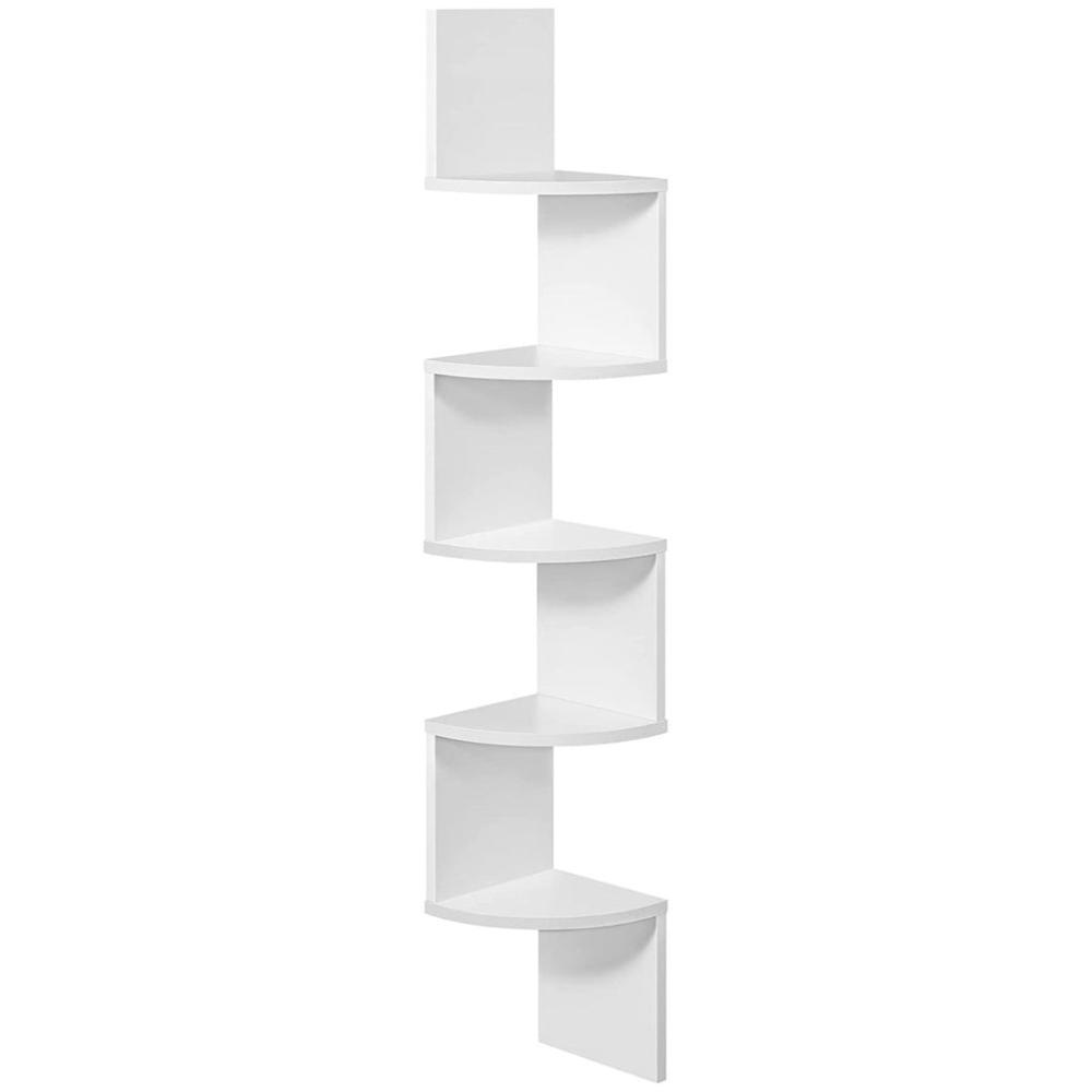 5-Tier Floating Corner Bookshelf - Rustic White