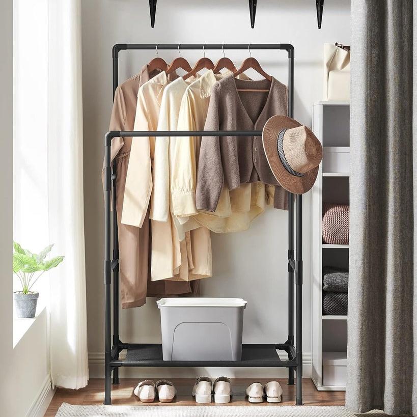 Metal Clothes Rack with 2 Rails Grey