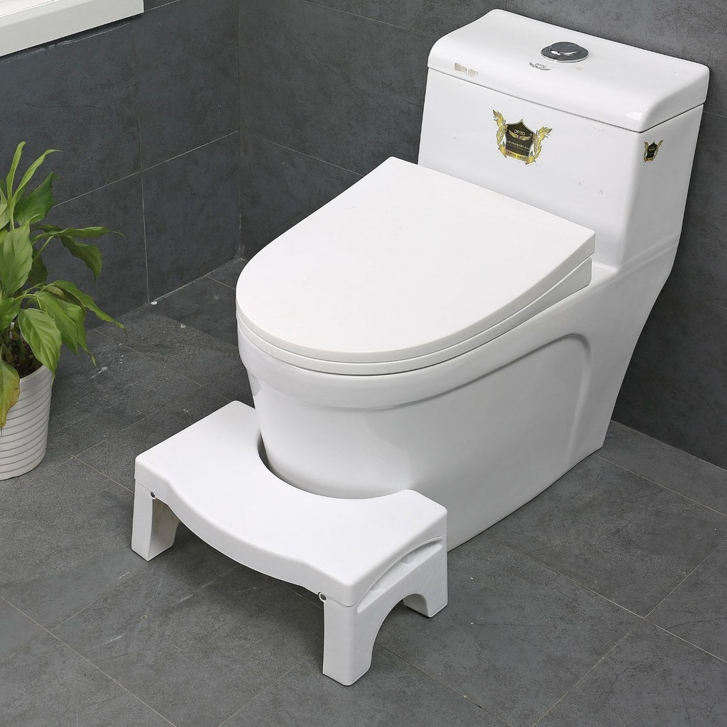 Foldable Toilet Step Stool with Non-Slip Base (White)