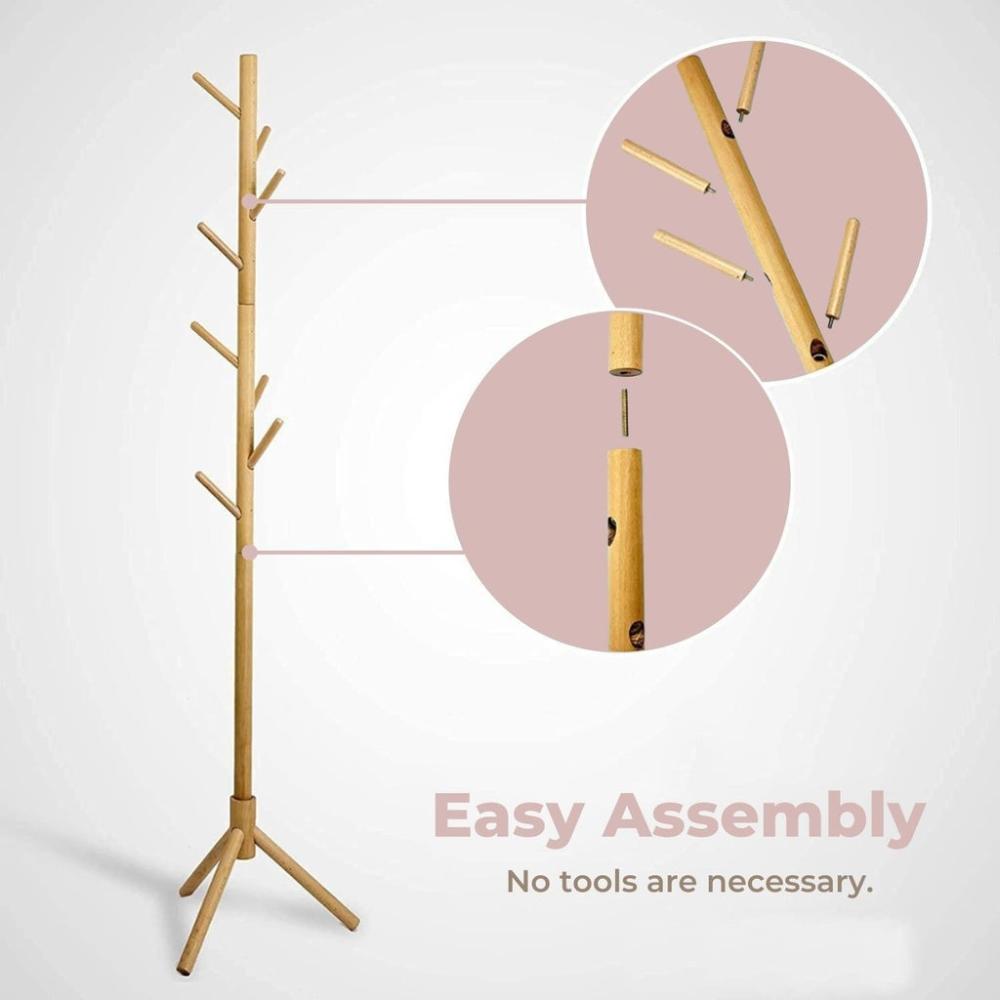 8 Hook Wood Coat Rack Stand (Wooden)