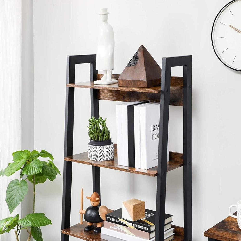 Ladder Shelf 4-Tier Home Office Bookshelf - Rustic Brown and Black