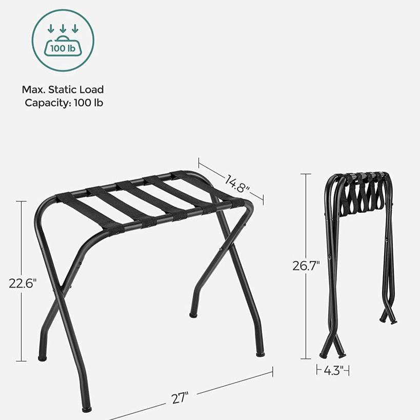 Steel Folding Luggage Rack Pack of 2 - Black