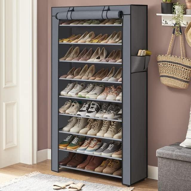 10-Tier Shoe Rack Storage Cabinet with Dustproof Cover - Gray