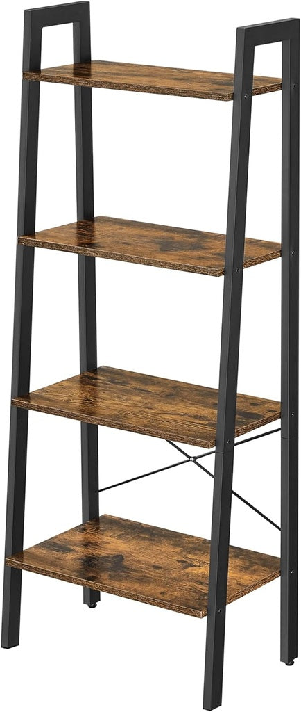 Ladder Shelf 4-Tier Industrial Storage Rack - Rustic Brown and Black