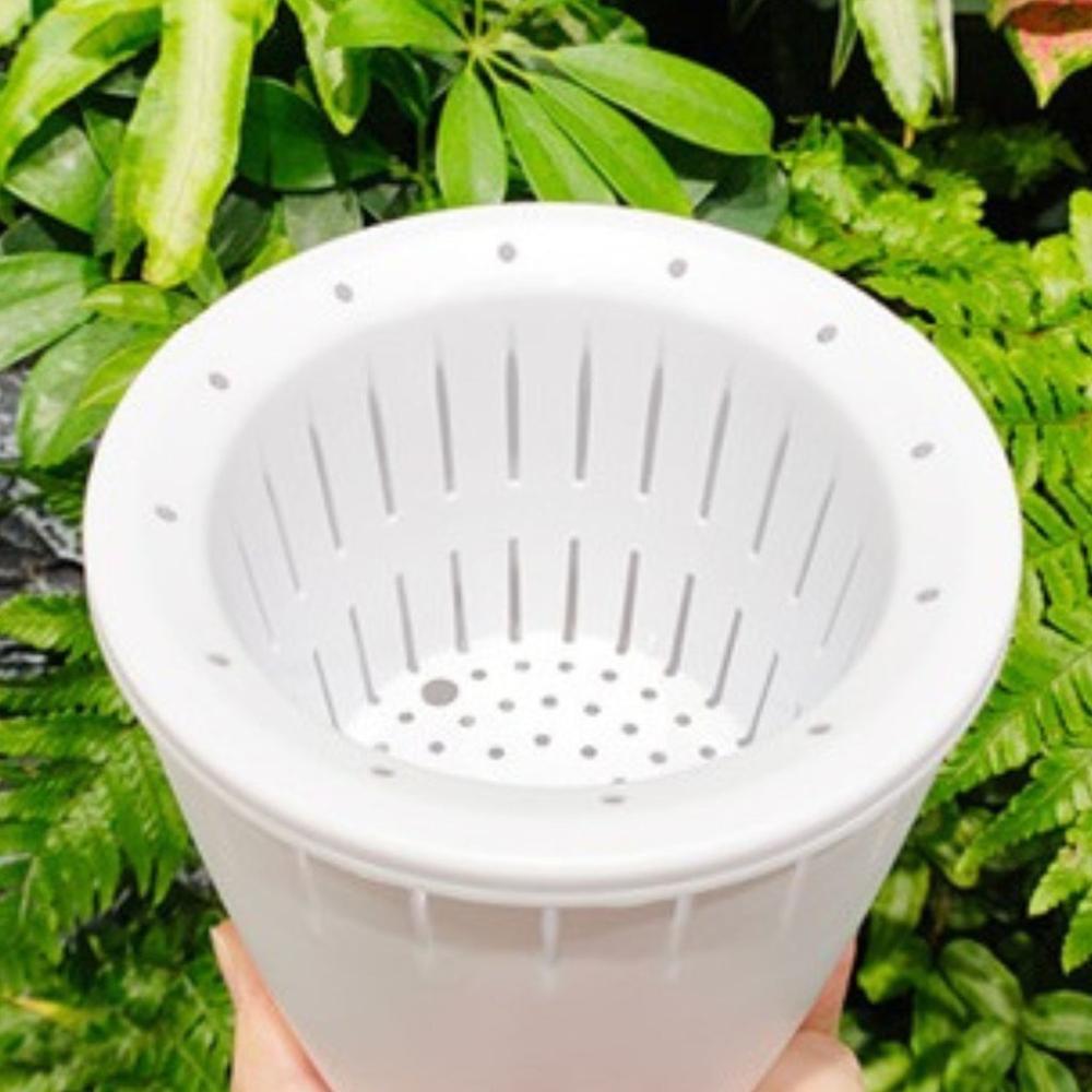 Plastic Self Watering Planter Flowerpots (White) - Set of 6