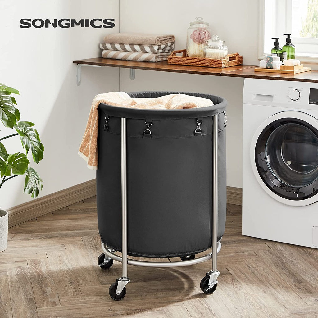 Sturdy Laundry Basket with Wheels - Black