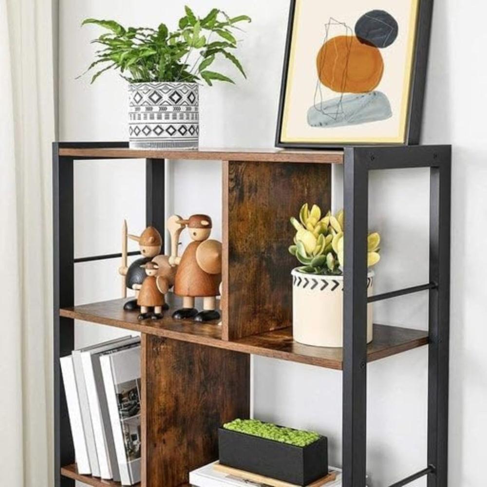 Metal Bookshelf Rustic Brown and Black