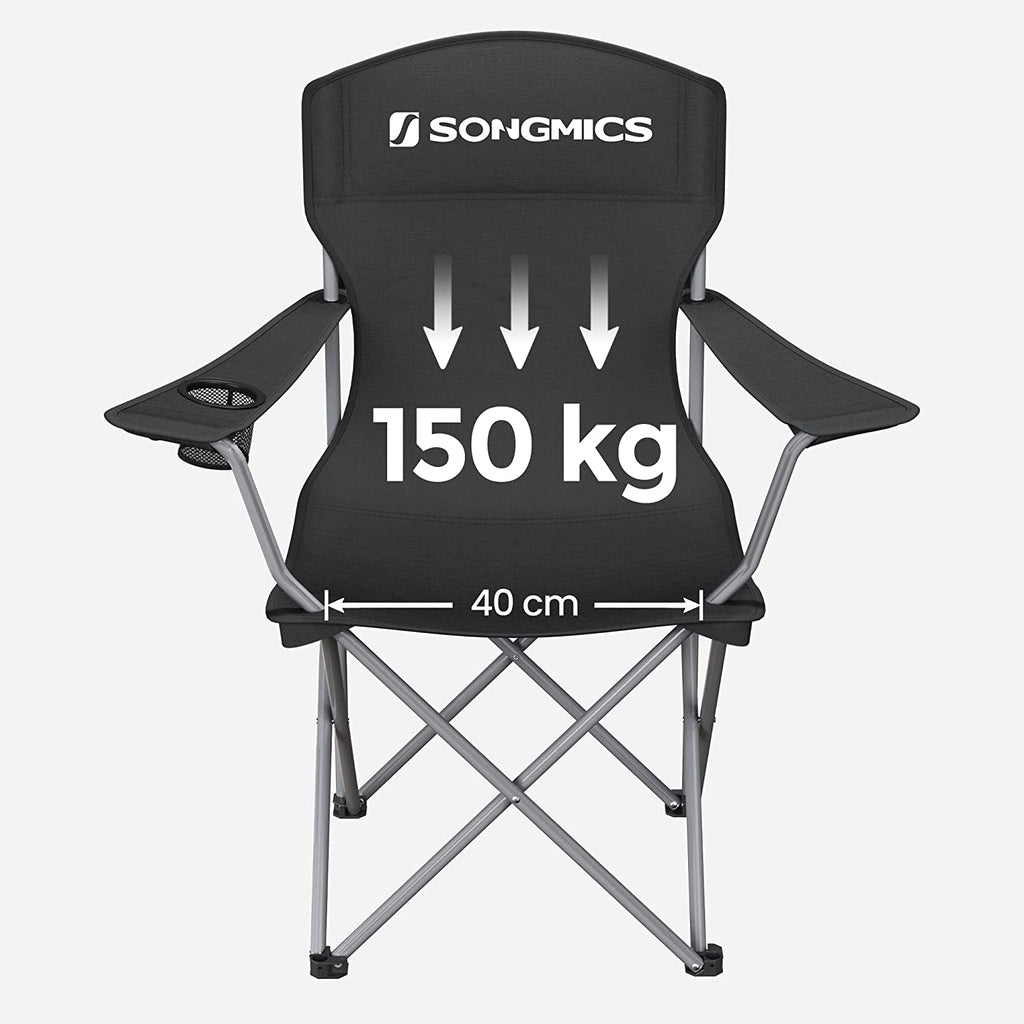 Set of 2 Folding Camping Outdoor Chairs - Black