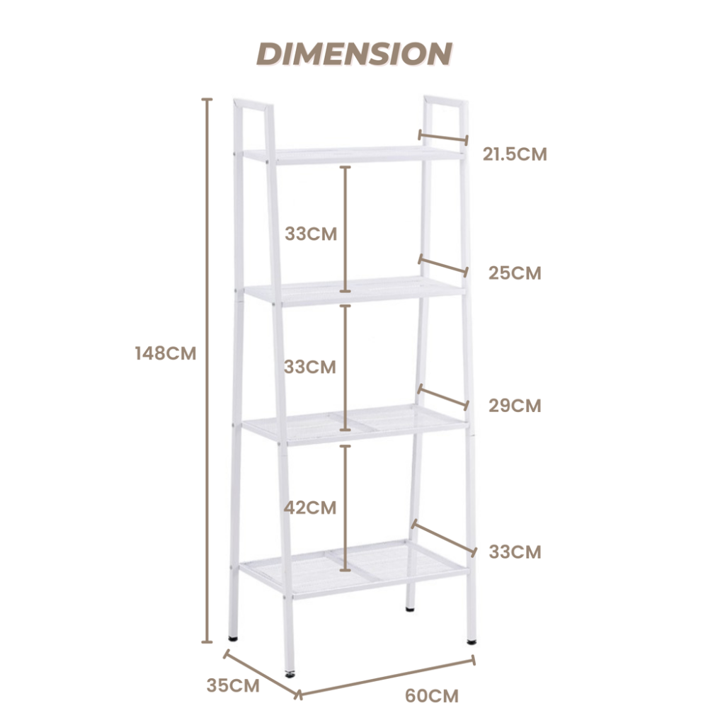 Space Saving 4 Tier Ladder Shelf (White)