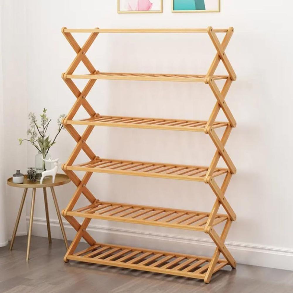 6 Tier Foldable Bamboo Shoe Rack