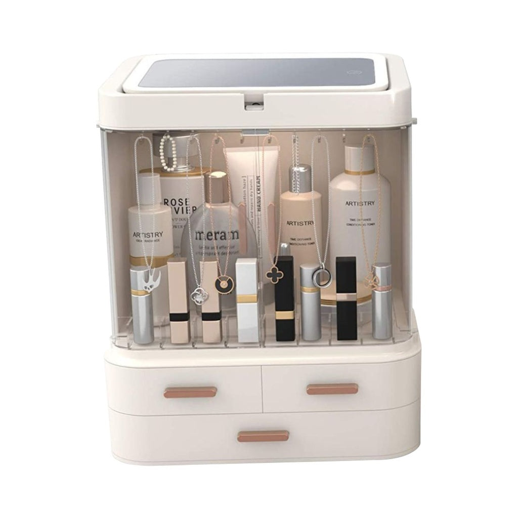 LED Makeup Organizer with LED Makeup Mirror (White)