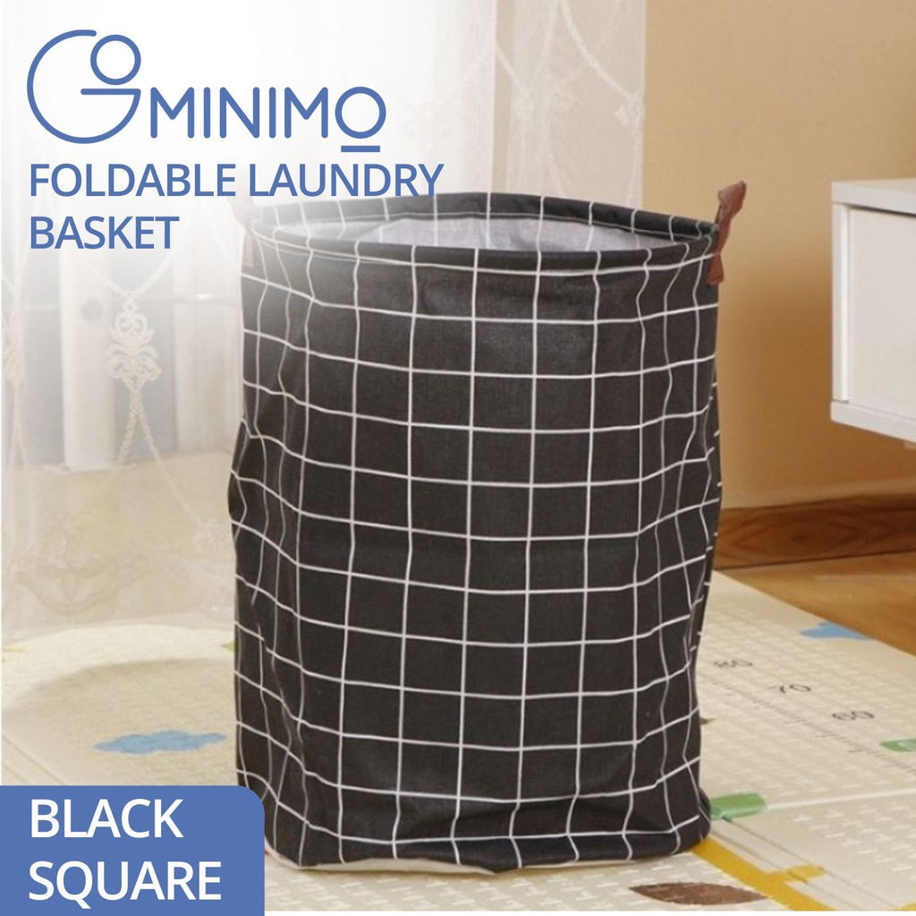 Laundry Basket Round Foldable (Black Square)