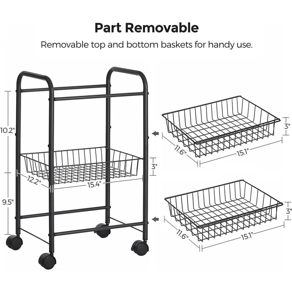 3-Tier Metal Rolling Cart on Wheels - Black