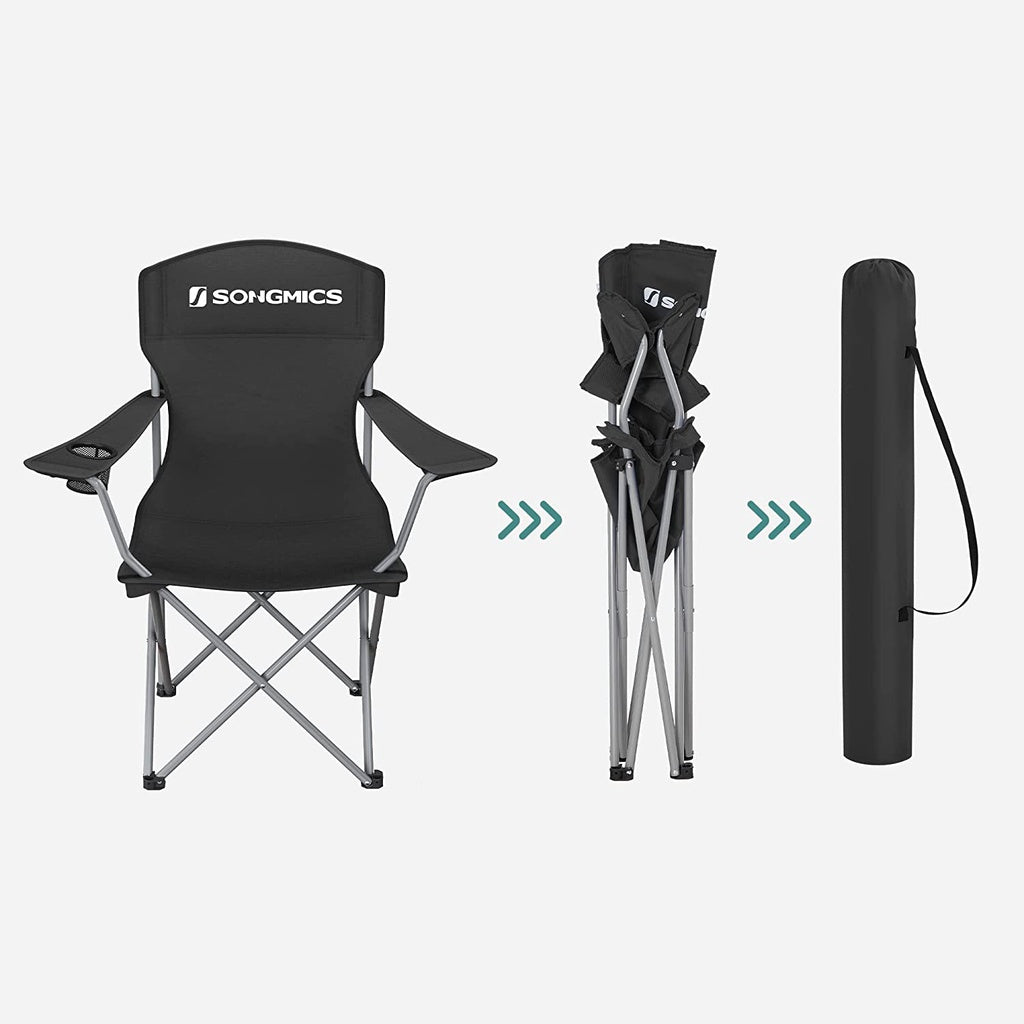 Set of 2 Folding Camping Outdoor Chairs - Black