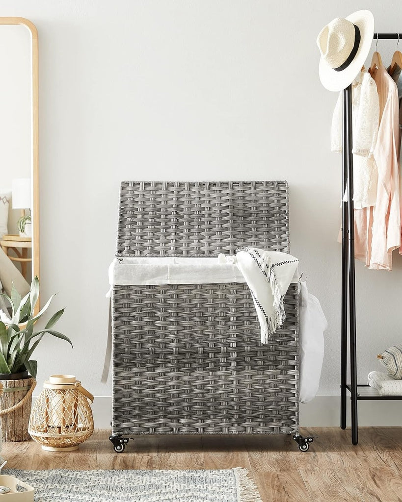 Laundry Hamper with Lid and Wheels - 140L - Grey