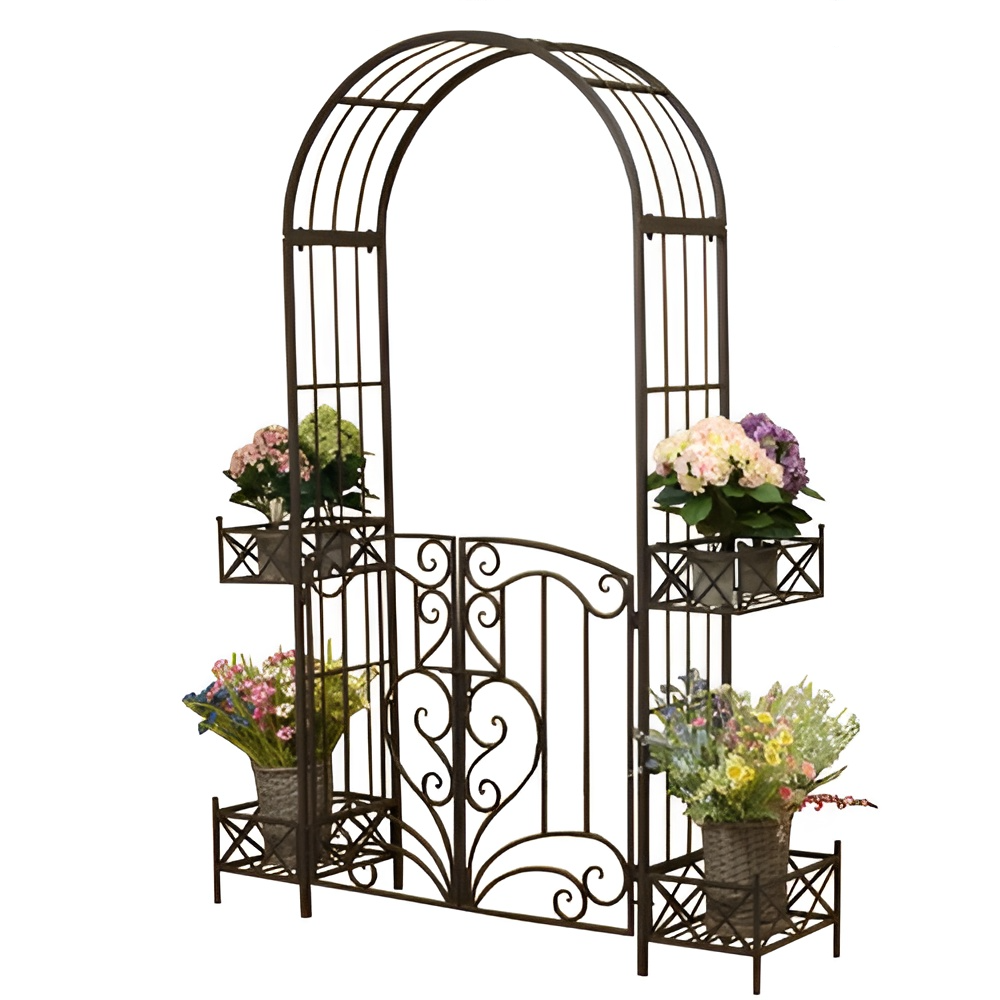 Timeless Trellis Garden Arch Gateway with Gate & Planters