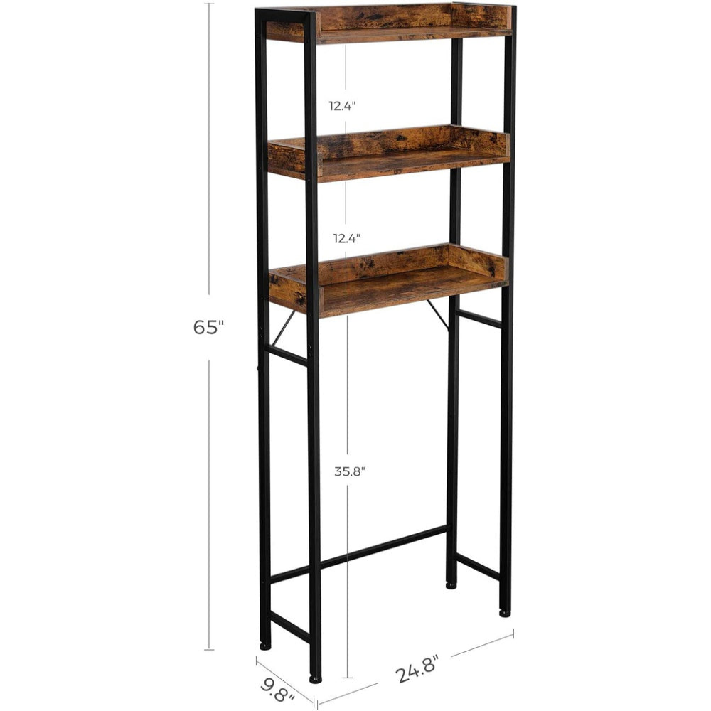 3-Tier Bathroom Storage Shelf Over Toilet Organizer - Rustic Brown and Black