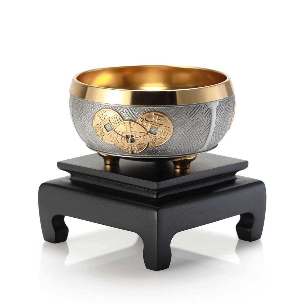 Royal Selangor Gilt Lucky Coin Pewter Wealth Bowl with Stand