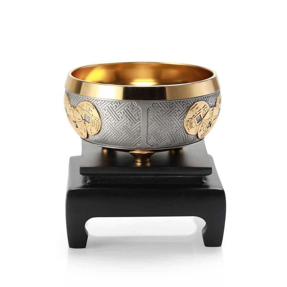 Royal Selangor Gilt Lucky Coin Pewter Wealth Bowl with Stand