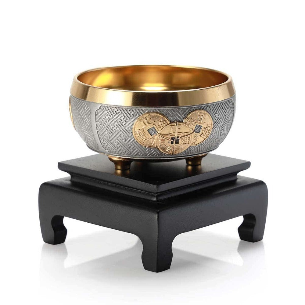 Royal Selangor Gilt Lucky Coin Pewter Wealth Bowl with Stand