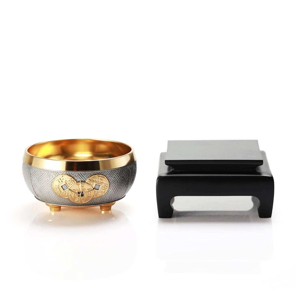 Royal Selangor Gilt Lucky Coin Pewter Wealth Bowl with Stand