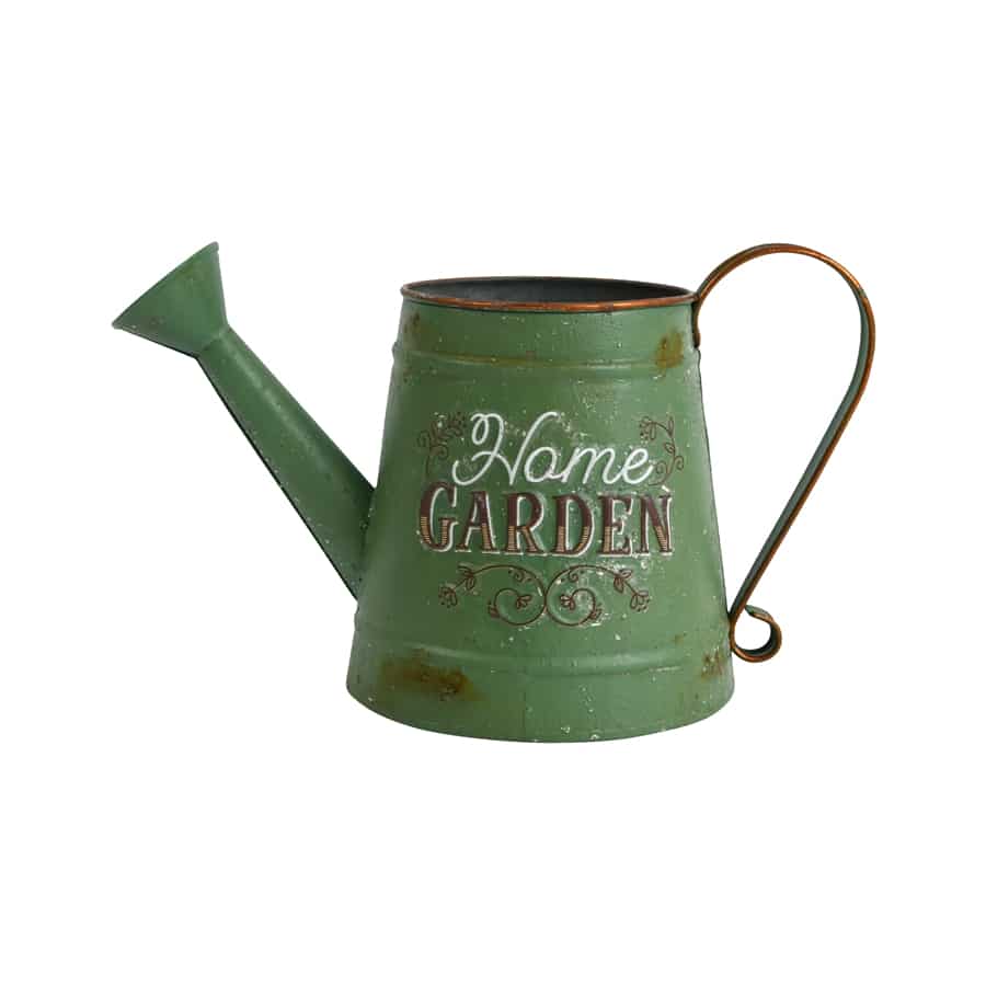 Rustic "Home Garden" Watering Can - Distressed Green