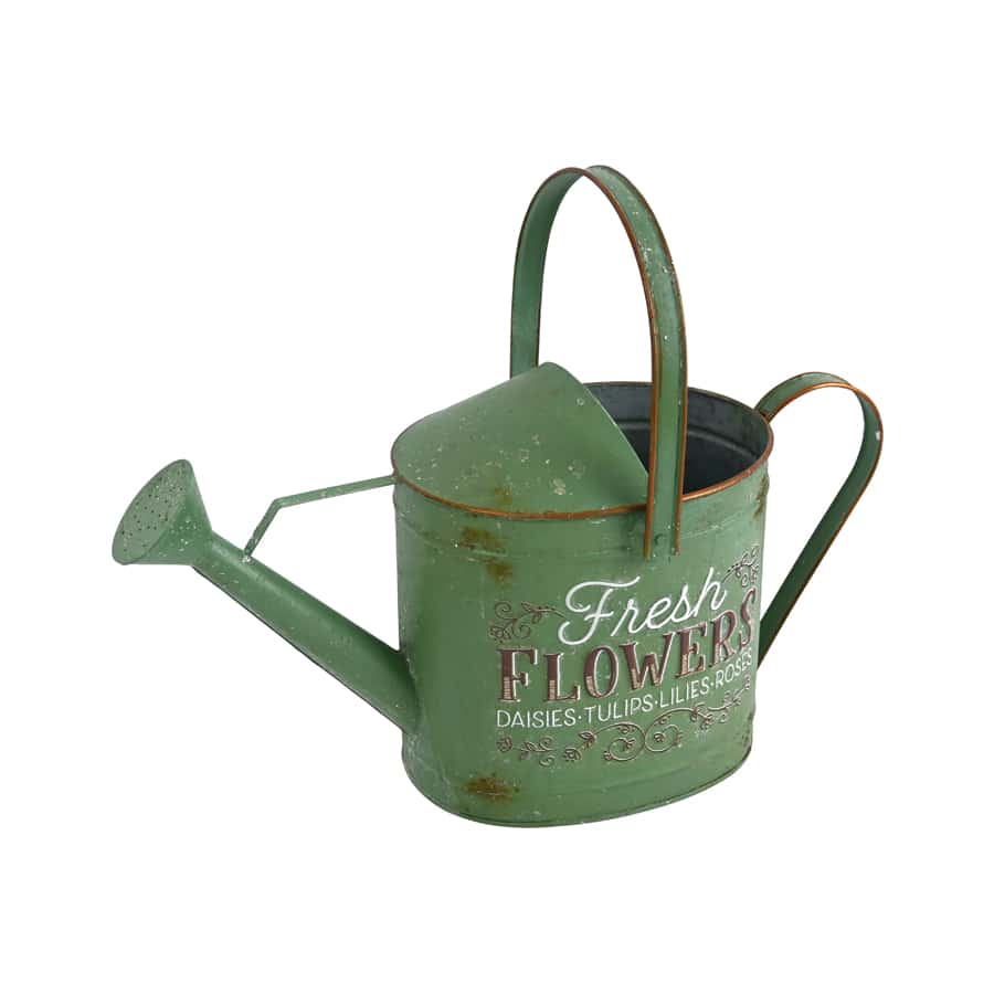 Rustic "Fresh Flowers" Watering Can - Distressed Green