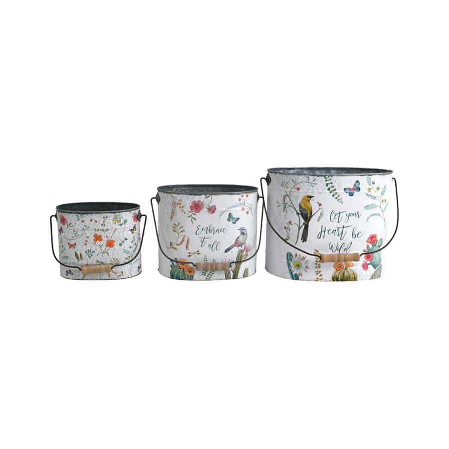 Birds & Butterflies Pot Planter Buckets Set of 3