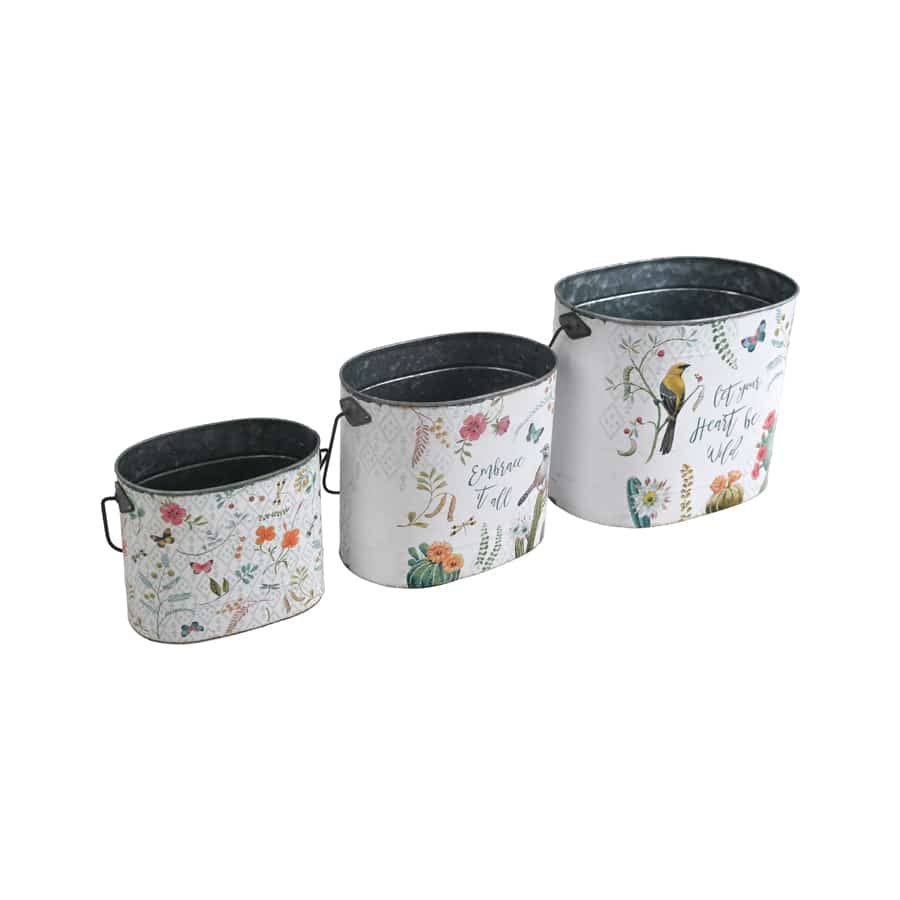 Birds & Butterflies Pot Planter Buckets Set of 3