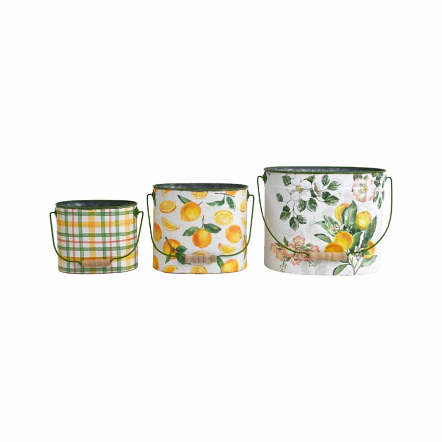 Summer Lemons Pot Planter Buckets Set of 3