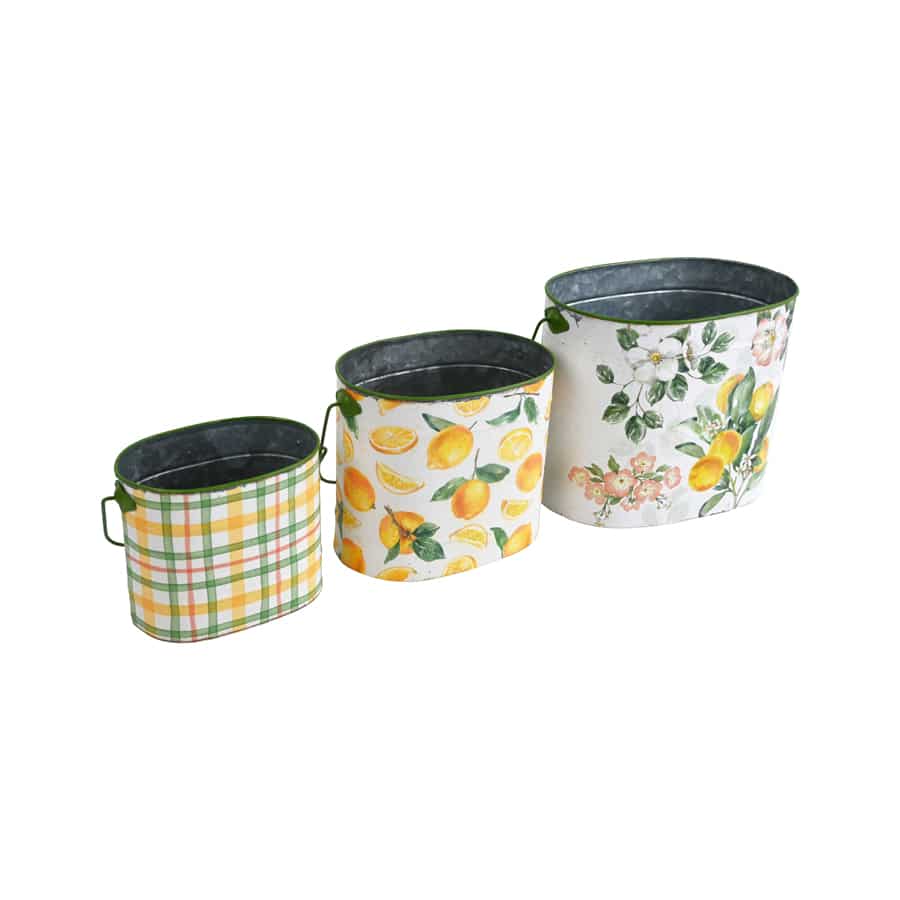 Summer Lemons Pot Planter Buckets Set of 3