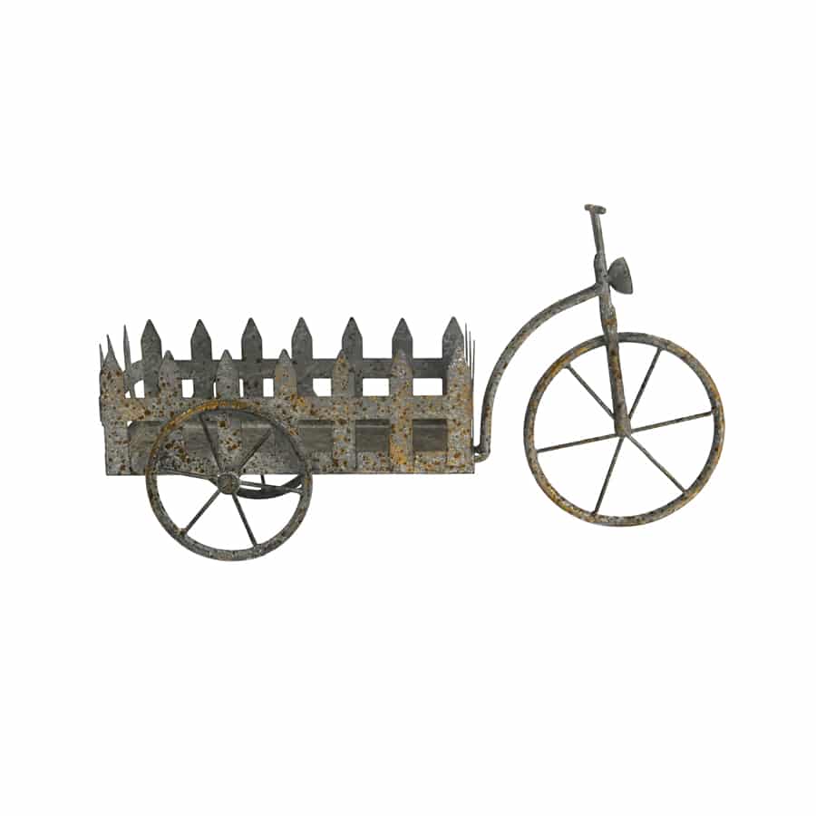 Bicycle Picket Fence Cart Planter - Distressed Galvanised