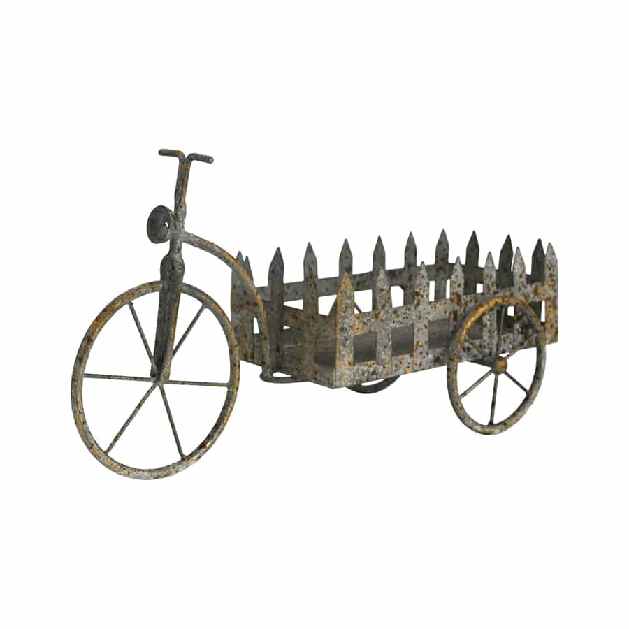 Bicycle Picket Fence Cart Planter - Distressed Galvanised