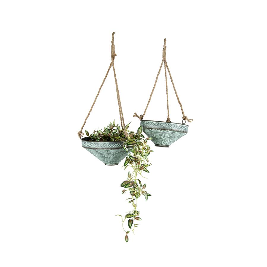 Nested Pressed Whitewash Hanging Planters Set of 2