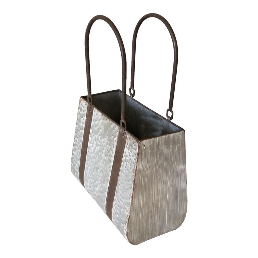 Galvanised Rust Straps Handbag Planter Large