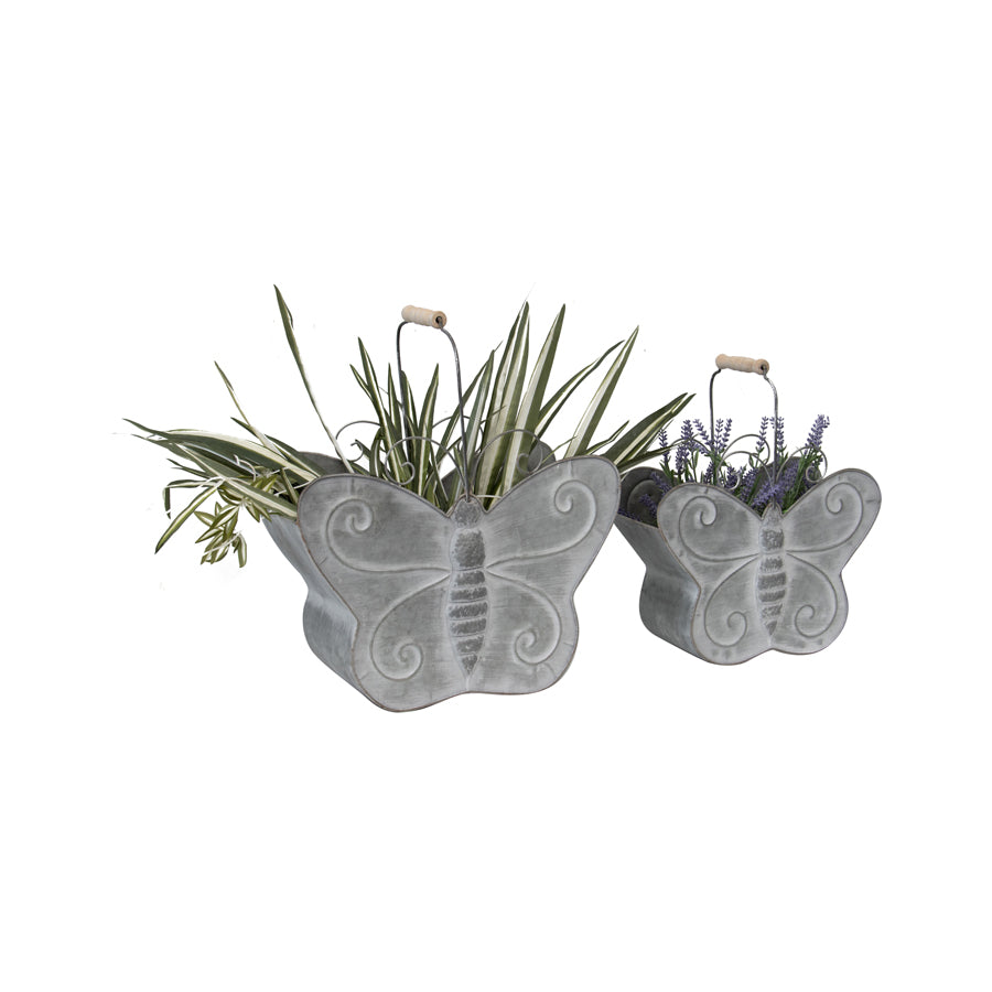 Nested Distressed-Finish Butterfly Outdoor Planters Set Of 2