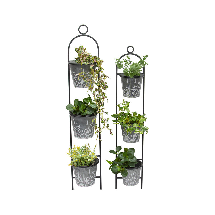 Nested 3 Pot Galvanised Wall Planters Set of 2