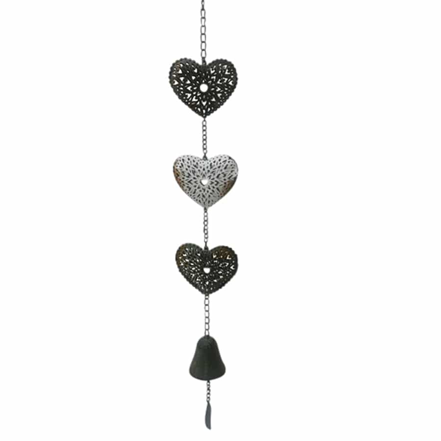 Hanging Hearts With Cast Iron Bell Wind Chime