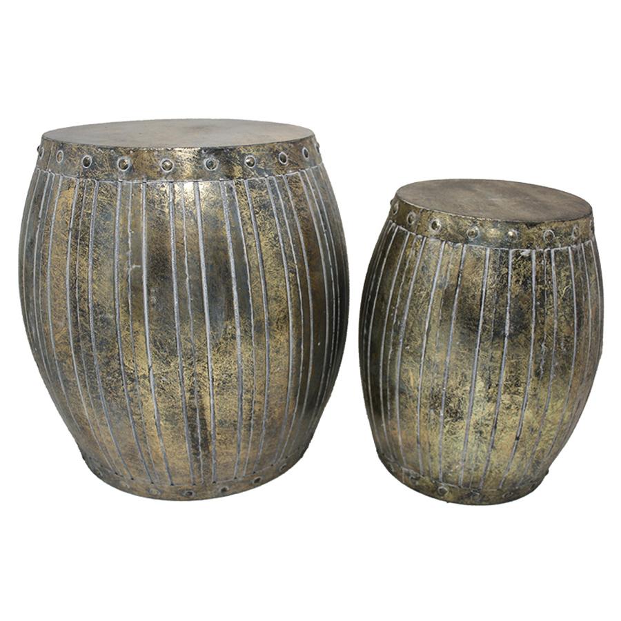 Nested Lustre Vintage 'Barrel' Stools Set of 2