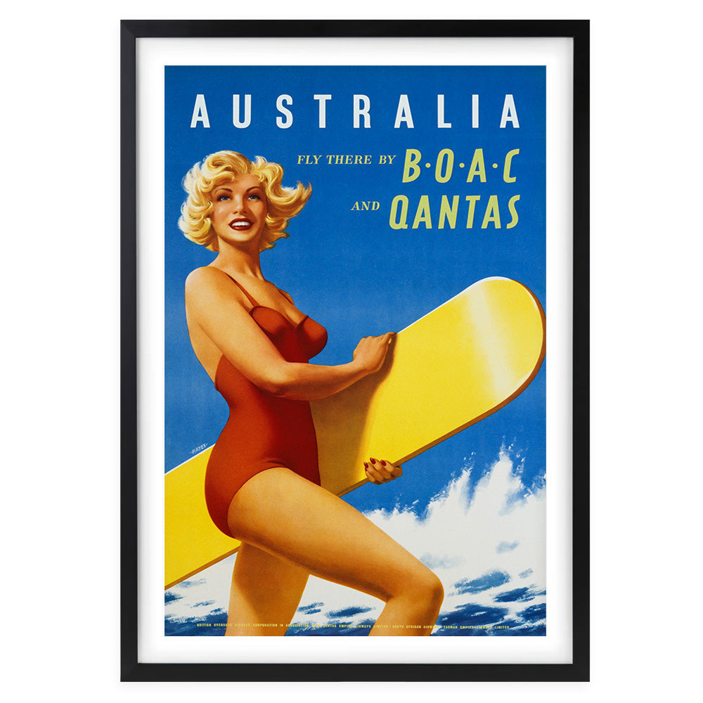 Australia Boac Qantas Large 105cm x 81cm Framed A1 Art Print