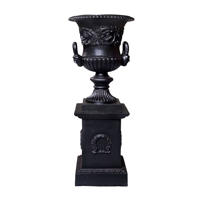 Elegant Rusty Black Pedestal Cast Iron Urn 194cms