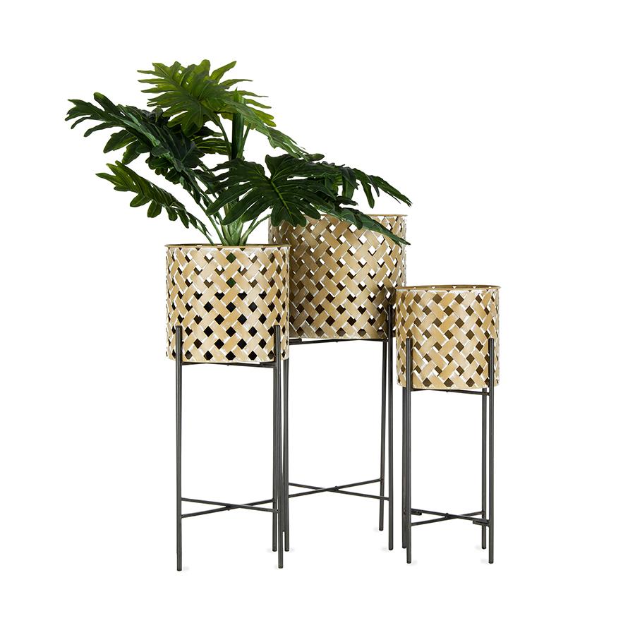 Nested Metal-Weave 'Cane' Stilted Planters Set of 3