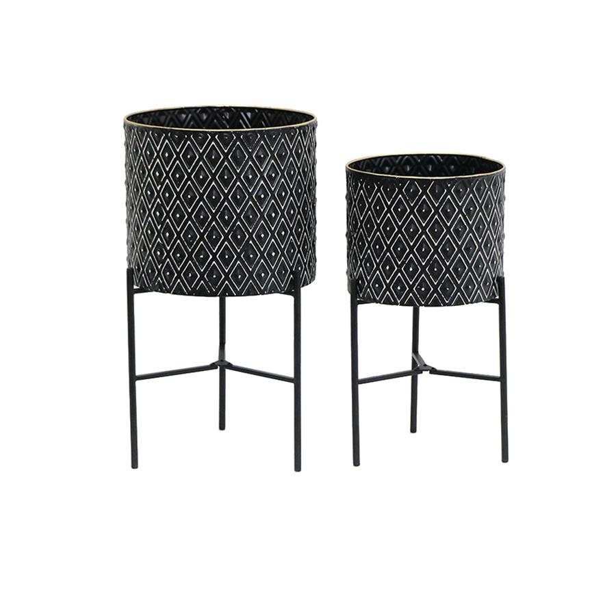 Nested Monochrome Geometric Planter Stands Set of 2