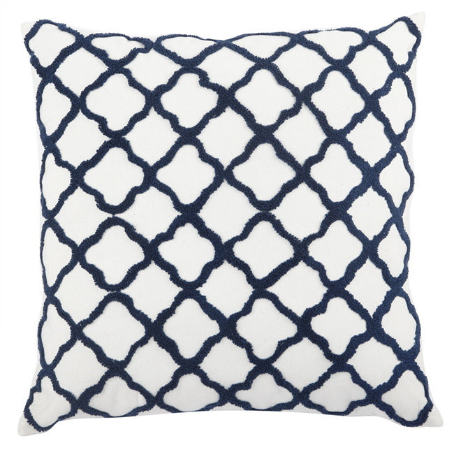 Quatrefoil Designed Embroidered Feather Cushion