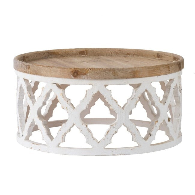 Filigree Round Shabby Chic Coffee Table Distressed White